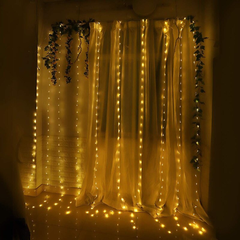 100/200/300LED Remote Control LED Curtain Lights USB Curtain String Lights +Hanging Hook Fairy Lights Glowing Party Supplies