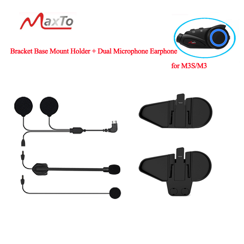 Maxto  m3 m3s hörlurar med dubbla mikrofoner + fäste, bashållare, headsetklämma för motorcykel, bluetooth-hjälmintercom