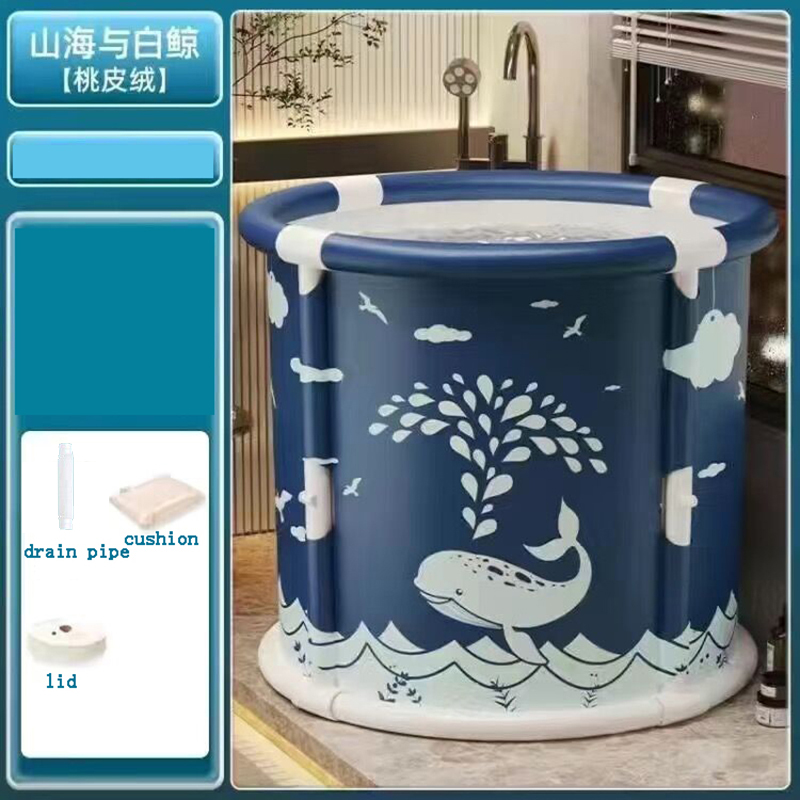 Foldable Bath Bucket Round Portable Bathtub Plastic Bathroom SPA Bucket Bathing Tub For Adult Children Folding Tubs Easy Storage: Light Grey