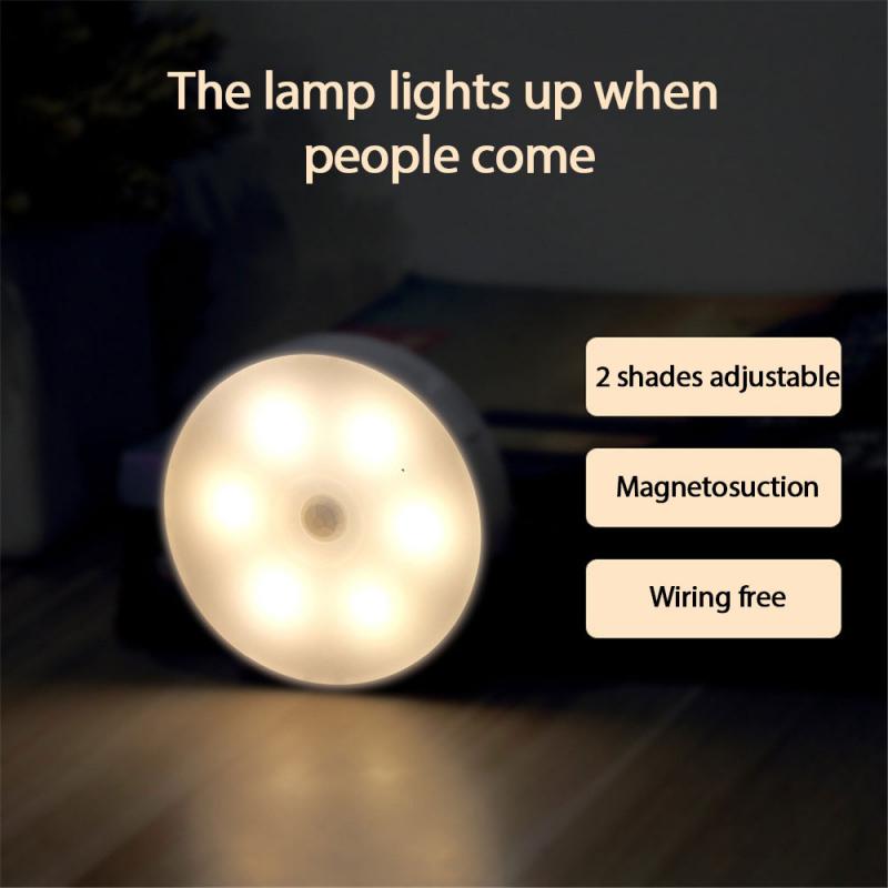 1pc smart led-sensor lys tofarvet trådløs energibesparende menneskekropssensor lys genopladeligt natlys boligindretning