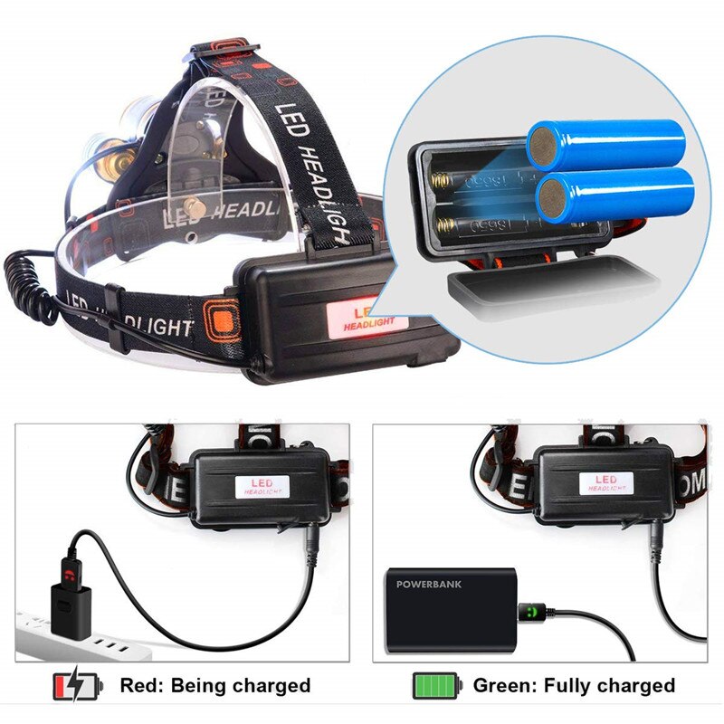 6000 Lumen 3 Leds Koplamp Vissen Koplamp T6 4Modes Draagbare Zoomable Waterdichte Headtorch Camping Wandelen Met Usb-kabel