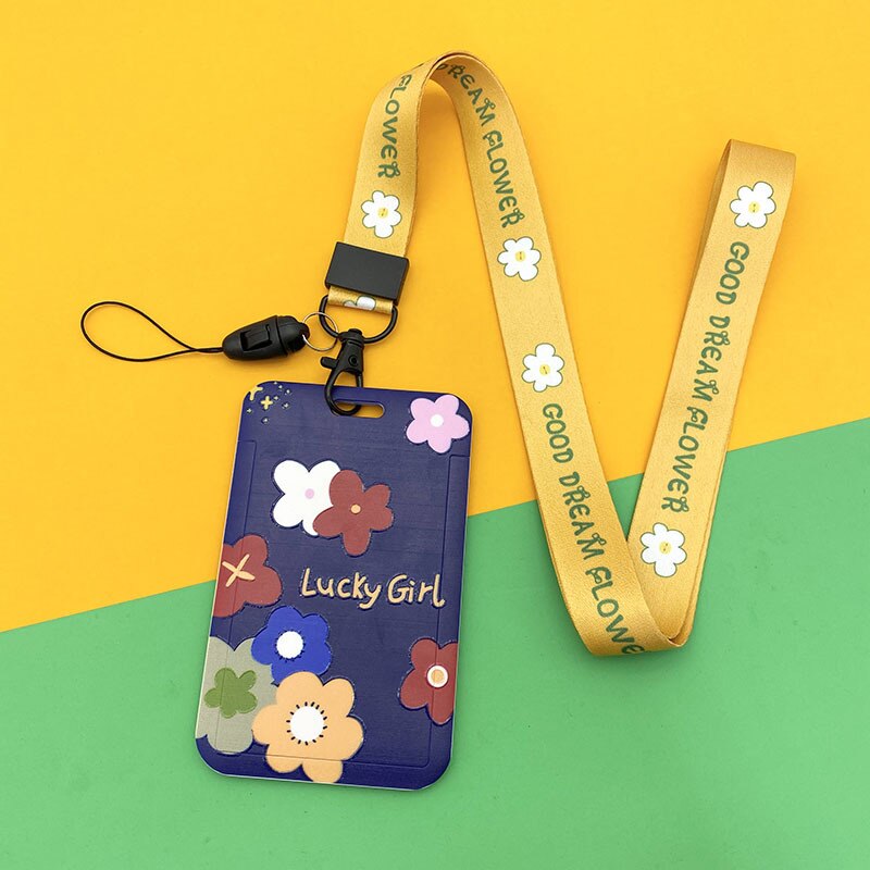 Fashion Flower Women Card Protector Cover Case Card Holder tracolla con cordino Badge Holder Work ID Card Bus ID Card Holder: A