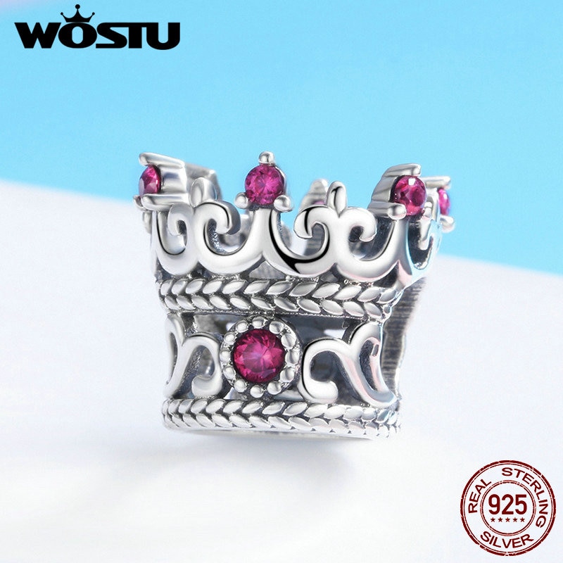 Wostu 100% 925 Sterling Silver Queen 'S Crown Roze Cz Bedels Fit Originele Armband & Ketting Vrouwen Mode-sieraden FIC776