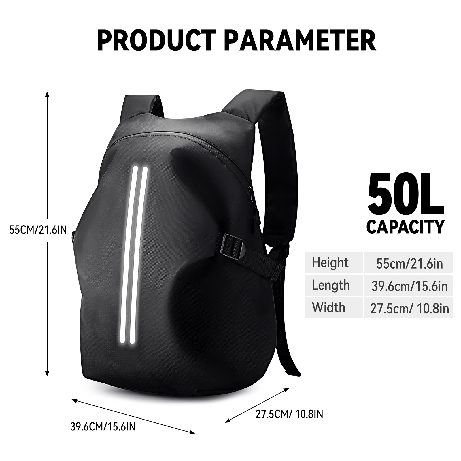 50L Motorradrucksack, großer multifunktionaler Rucksack für Motorradfahrer, wasserdichte Helmtasche, reflektierende Fahrrad-Reisetasche: Weiß