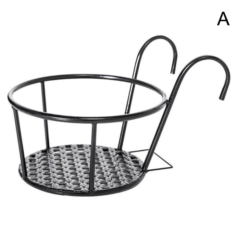 European style wrought iron railing flower pot stand hanging window green planting pot stand balcony plant stand: Black
