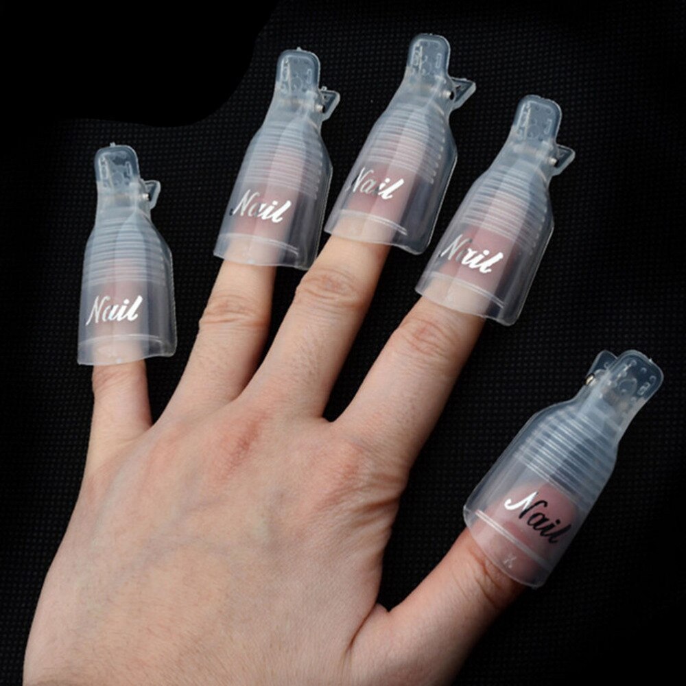 10 stk genanvendelige nail art gennemvæde cap clip uv gel polish remover wrap tilbehør gør det selv manicure pleje værktøjer
