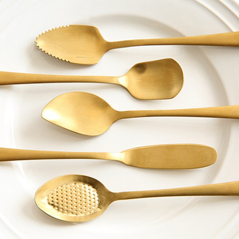 retro złota łopata łyżeczka robić kawy łyżeczka robić deserów ze stali nierdzewnej arbuz łyżka łyżka robić lodów końcówka łopata okrągła łyżka kuchenna