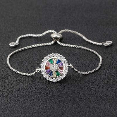 Caldo di Vendita di Rame CZ Catena Regolabile Bracciale In Oro/Argento di Modo di Colore Arcobaleno Gioielli Per Le Donne Ragazze Best Festa di Compleanno regalo: Silver