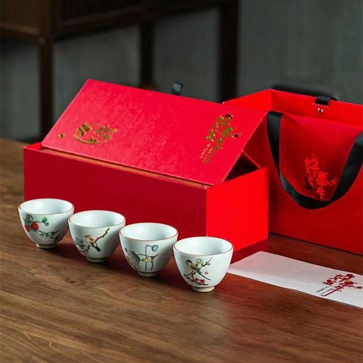 DXUIALOI Japanischen stil high-temperatur brennen keramik Kung Fu teetasse einzigen tasse 4 tasse set haushalt tee schüssel tee haus tee-set: B07 4-cup set