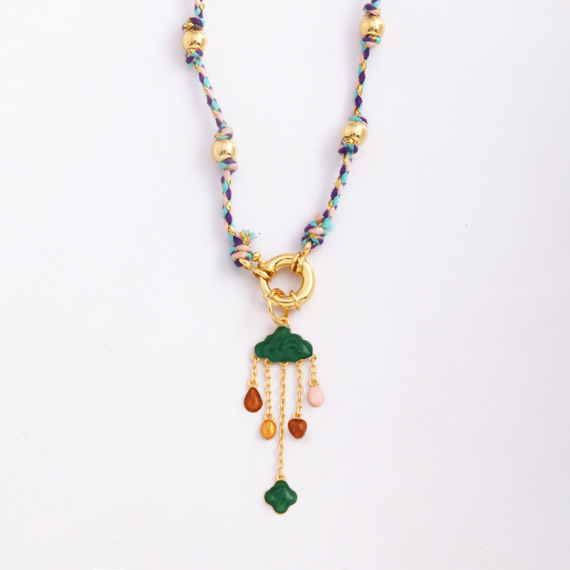 Estrella Celestial azul verde mal de ojo nudo largo collar de cuentas, Boho naturaleza cordón de algodón suéter amuleto verano playa joyería: Color acero