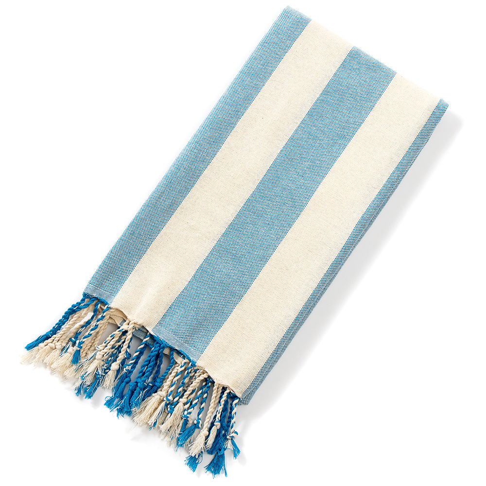 American Tassel Natural Beach Towels, Edged Striped Turkish Bath Towels, 21 Quick-drying Towels: Azul