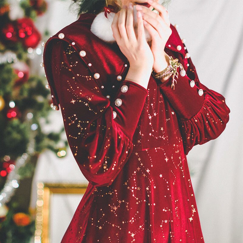 Vestido de terciopelo Lolita para mujer, de té Gótica para túnica roja, Vestidos de Lolita, disfraces de Cosplay de princesa de Navidad