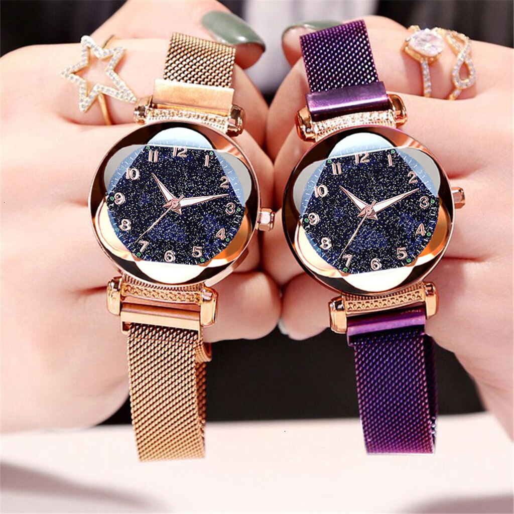 Vrouwen Magneet Gesp Sterrenhemel Lichtgevende Arabische Cijfers Horloge Luxe Dames Rvs Quartz Horloge Relogio Feminino