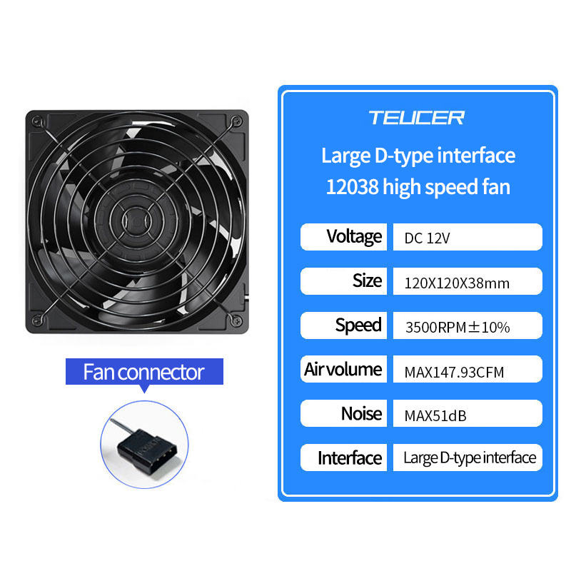 TEUCER-ventilador con caja de alta velocidad, 3000RPM, 12cm, chasis grande de 4 pines, fuente de alimentación, rodamiento hidráulico, ventilador de refrigeración líquida PWM de 12V/4 pines: Oro