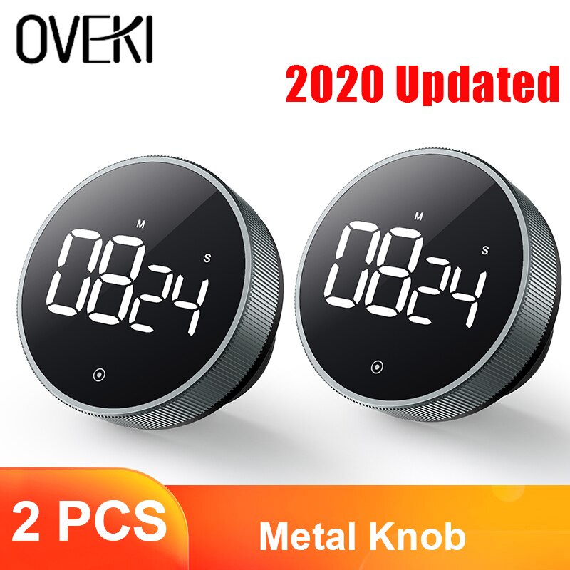 2pcs Oveki Kitchen Timer, 4 inch Large LCD Display Visual Timer Metal Knob Magnetic Countdown Timer For Kids Teachers Cooking