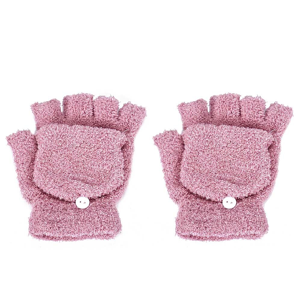 Winter Warm Verdikking Wollen Handschoenen Gebreide Flip Vingerloze Flexibele Blootgesteld Vinger Dikke Handschoenen Wanten Mannen Vrouwen Handschoen: Pink