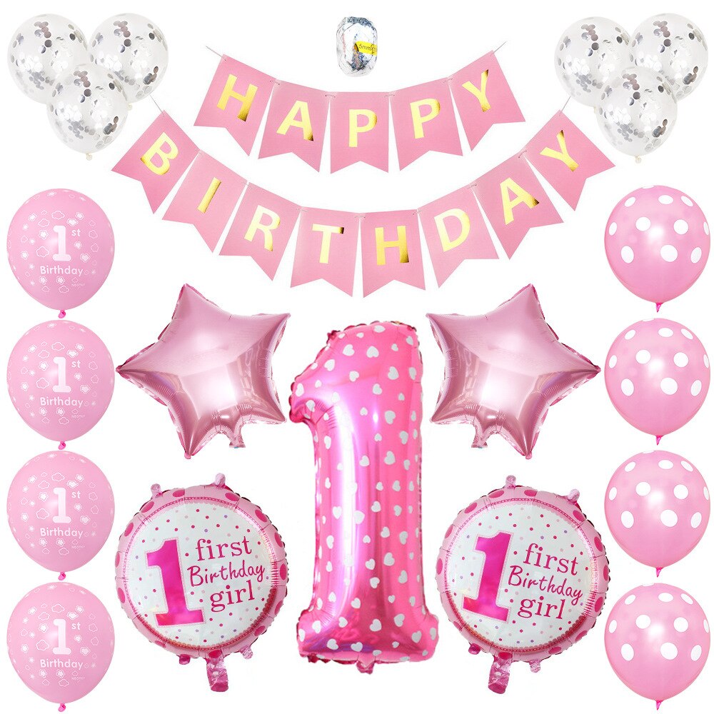YOOAP 1 Jaar Oud Verjaardag Verjaardag Ballonnen Party Decoraties Baby Jongen Meisje Roze Blauw Latex Ballonnen een jaar verjaardag baby