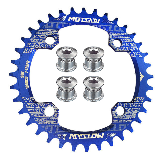 MOTSUV 104BCD Narrow Wide 38T 36T 34T 32T Bicycle Chainring,BCD 104 with 4 Bike Steel Screws, Single 12 11 10 9 8 Speed,Plato MT