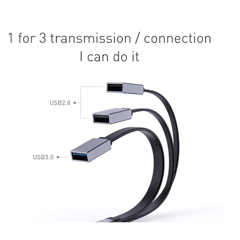 Hub USB C, adaptador OTG de Cable tipo C con 3 puertos USB, Cable de extensión portátil USB C para teléfonos móviles, portátiles, rectos
