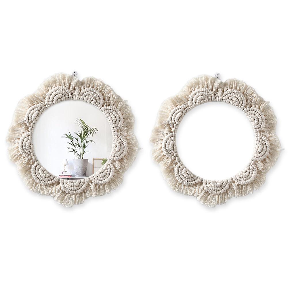 Wall Hanging Mirror Boho Round Mirror with Fringe Round Mirror Art Ornament Makeup Mirrors for Apartment Living Room Bedroom