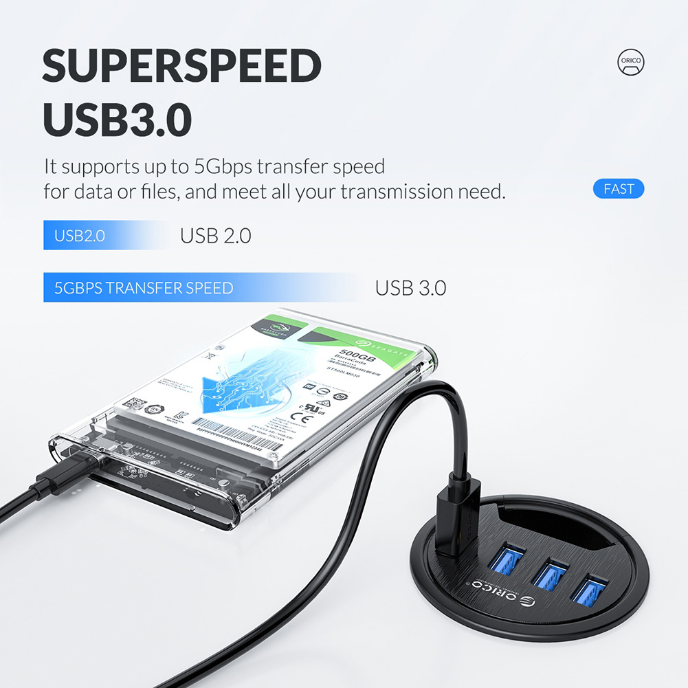DESK-4U 5Gbps High Speed USB HUB Splitter Multi USB 3.0 Ports Desk Mount Adapter Multi-interface Expander for PC Tablet Phone