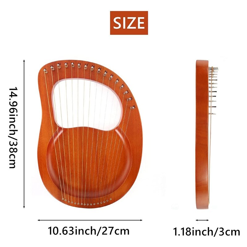 16 String Lyre Harp Mahogany Lyre Harp With Tuning Wrench Mini Harp For Kids And Adults Bbeginner Music Lovers Best