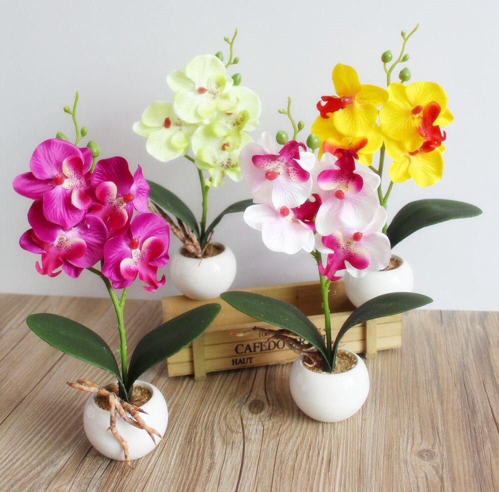 Arranjo com Vaso Decorativo Artificial Bonsai Flor Da Orquídea Phaleanopsis