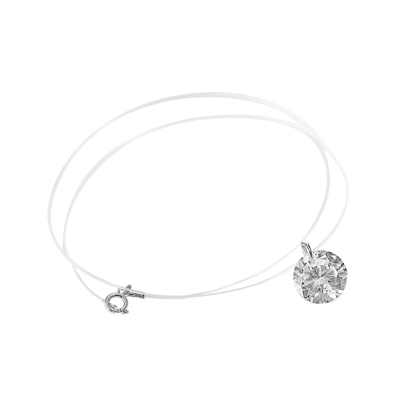 Inzatt Echt 925 Sterling Zilveren Vislijn Leuke Geometrische Zirkoon Hanger Ketting Fijne Sieraden Romantische Choker Voor Vrouwen: Round