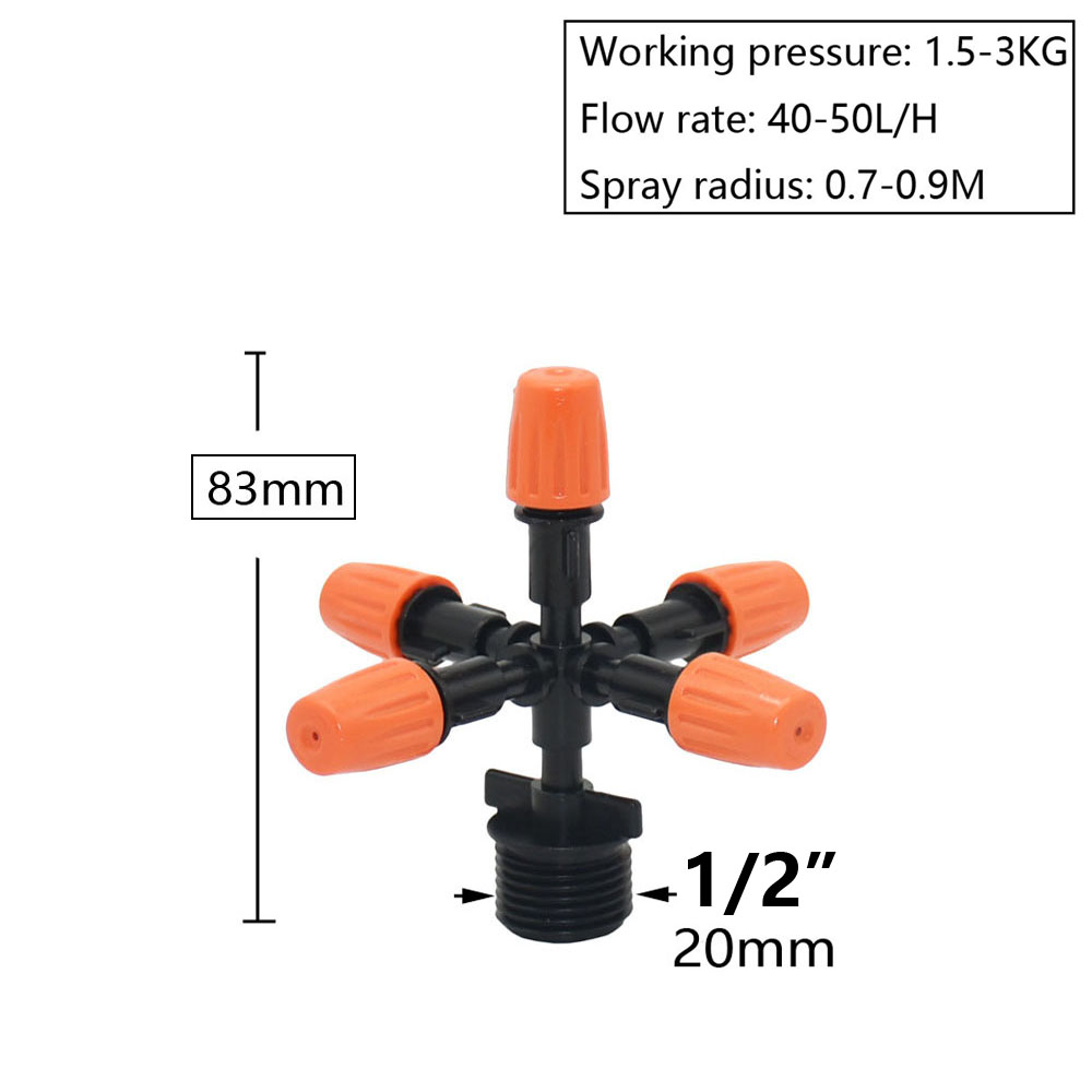1/2" Mist Sprinkler 1/4/5/7-way Fog Sprinkler Nozzle Adjustable Misting Water Automatic Flower Watering Garden Atomizer: Yellow