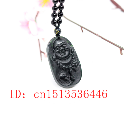 Chinesische Schwarz Grün Jade Maitreya Buddha Anhänger Natürliche Hand Carving Halskette Amulett Glück Männer zur Seite fahren Kette