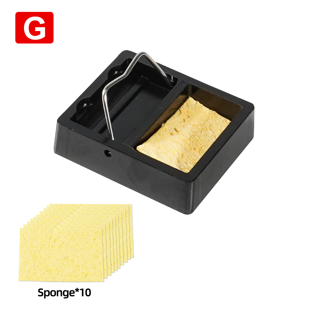 Electric Soldering Iron Stand Holder with Welding Cleaning Sponge Cleaner Metal High Temperature Resistant Welding Accessories: G with 10 Pcs Sponge