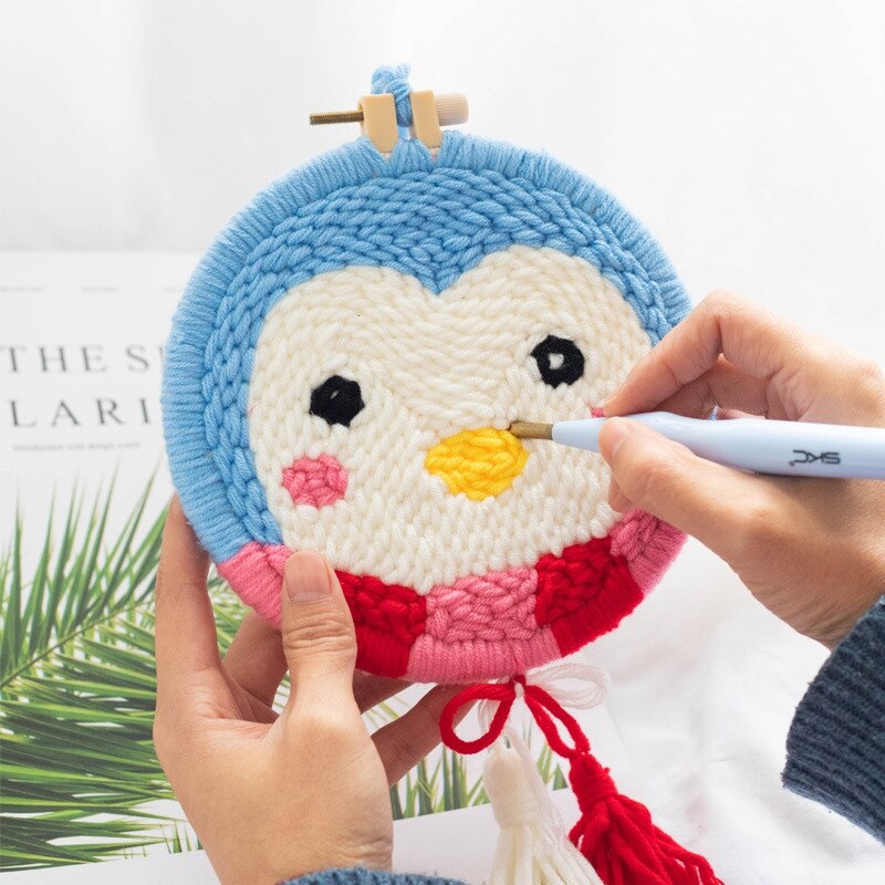 Cartoon Cat Penguin DIY Punch Needle Embroidery Kit needlework Cross Stitch for Beginner Sewing Art Wall Painting Decor