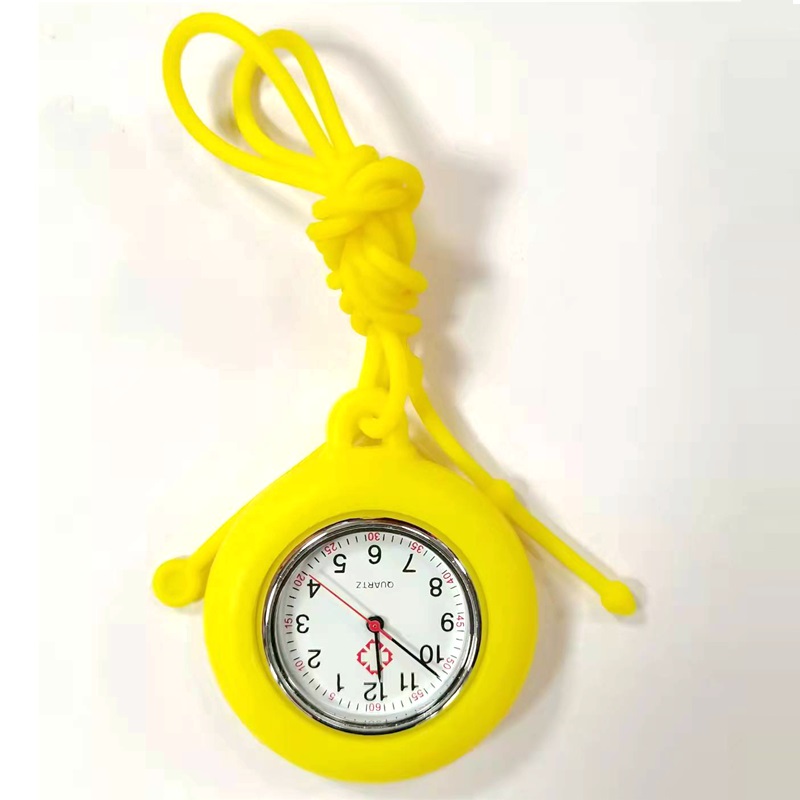 Lot de 10 montres de poche en Silicone à collier de corde créative, pour infirmières médecins hôpitaux étudiants robe à Quartz horloge suspendue: Yellow