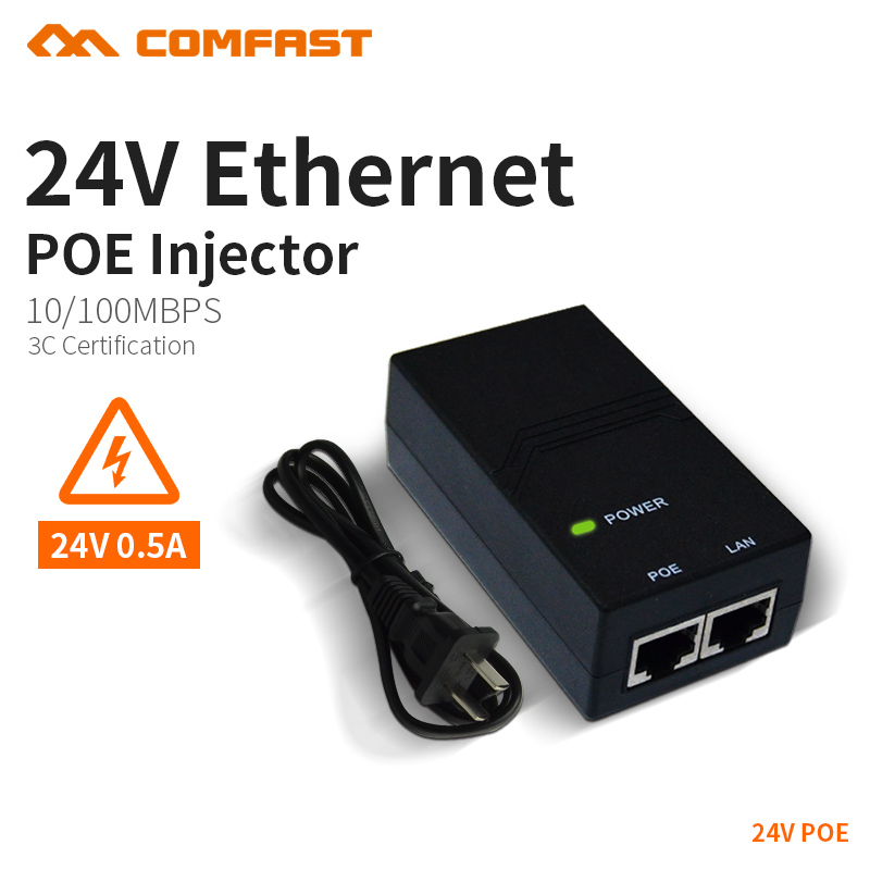 COMFAST-inyector POE para cámara IP CCTV, alimentación de EE. UU. O UE sobre inyector Ethernet, interruptor POE, adaptador Ethernet POE 24V 0.5A