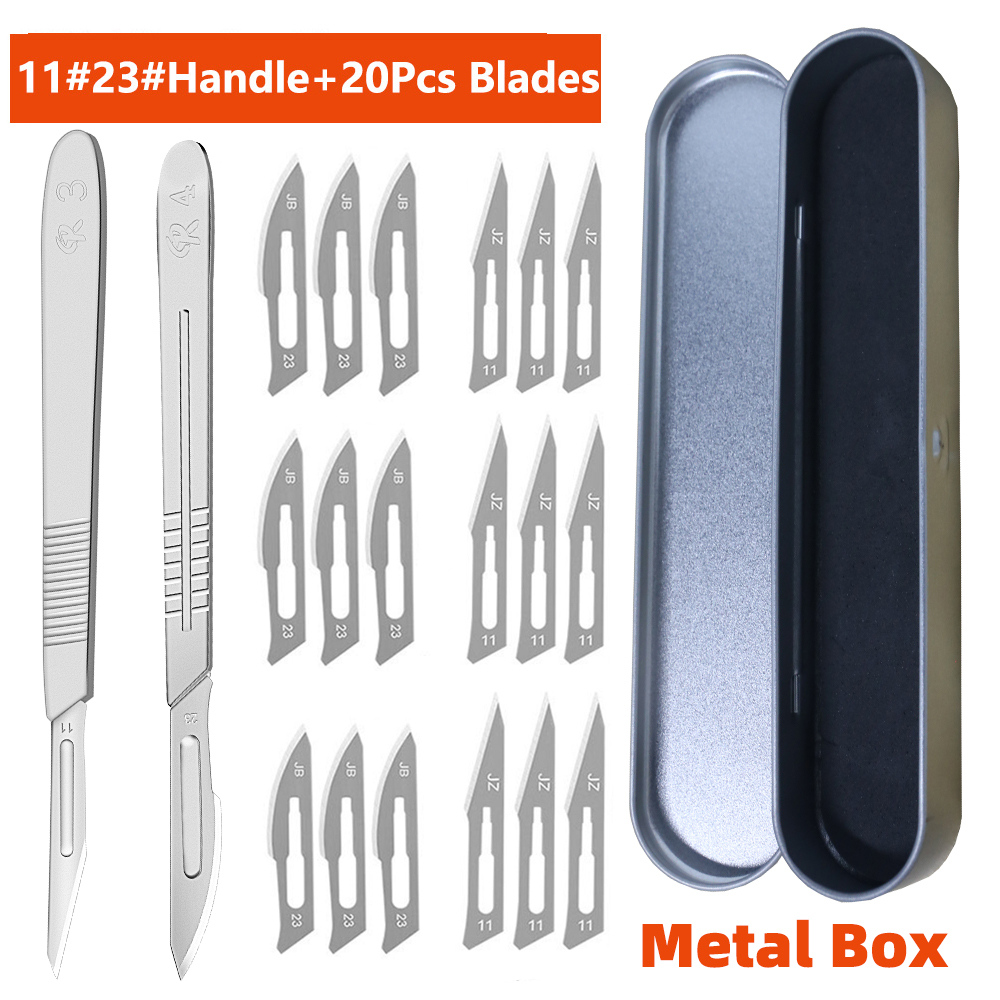 Bisturí quirúrgico de acero inoxidable con cuchillas de 10 piezas 11 # 23 # Caja de almacenamiento con mango de Metal extraíble para injerto de plantas, tallado, reparación DIY: violet