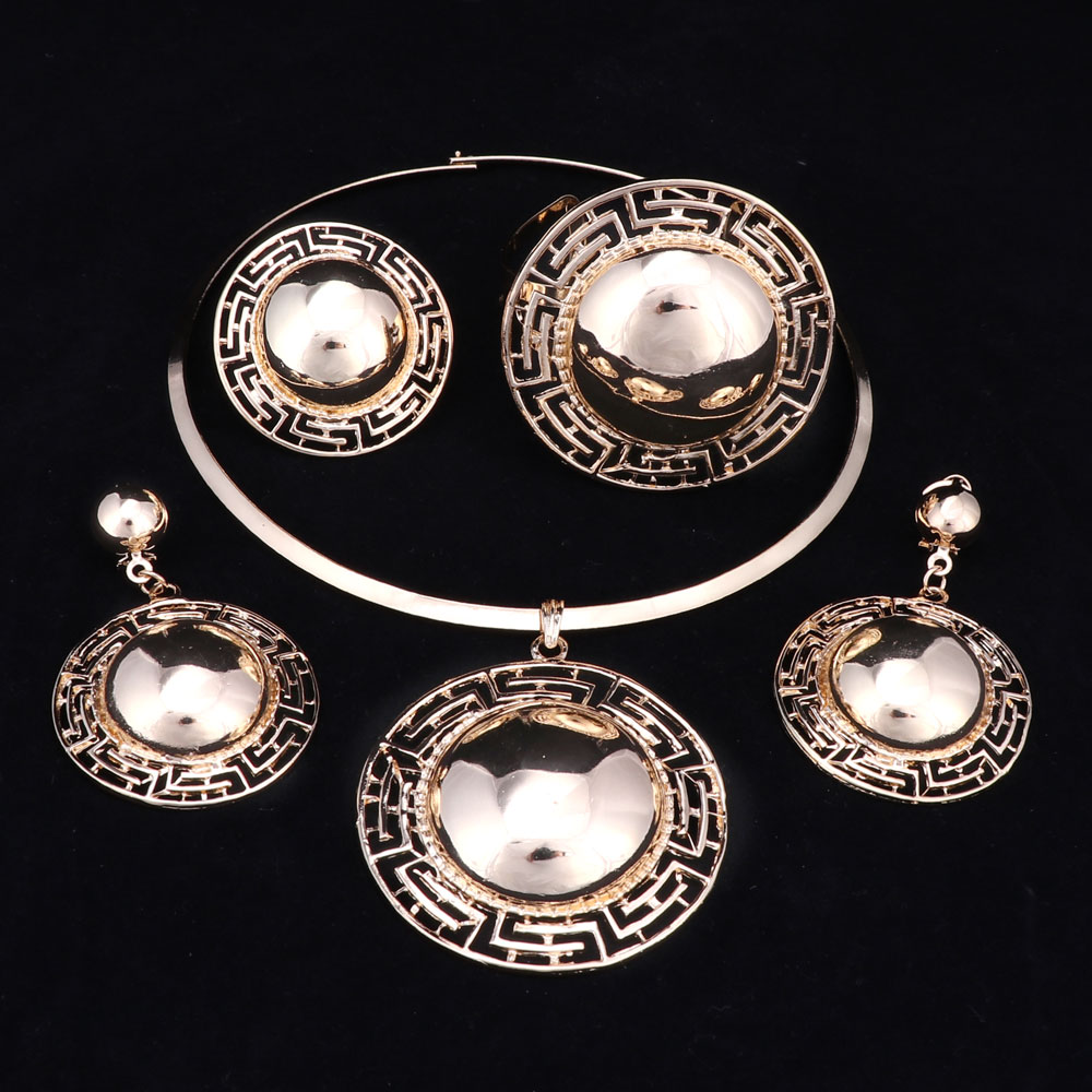 Gioelleria Raffinata E Alla Moda impostato di grande Esagerato Orecchini Della Collana Del Pendente di colore dell'oro Africana Dubai Da Sposa Monili Delle Donne Del Partito impostato