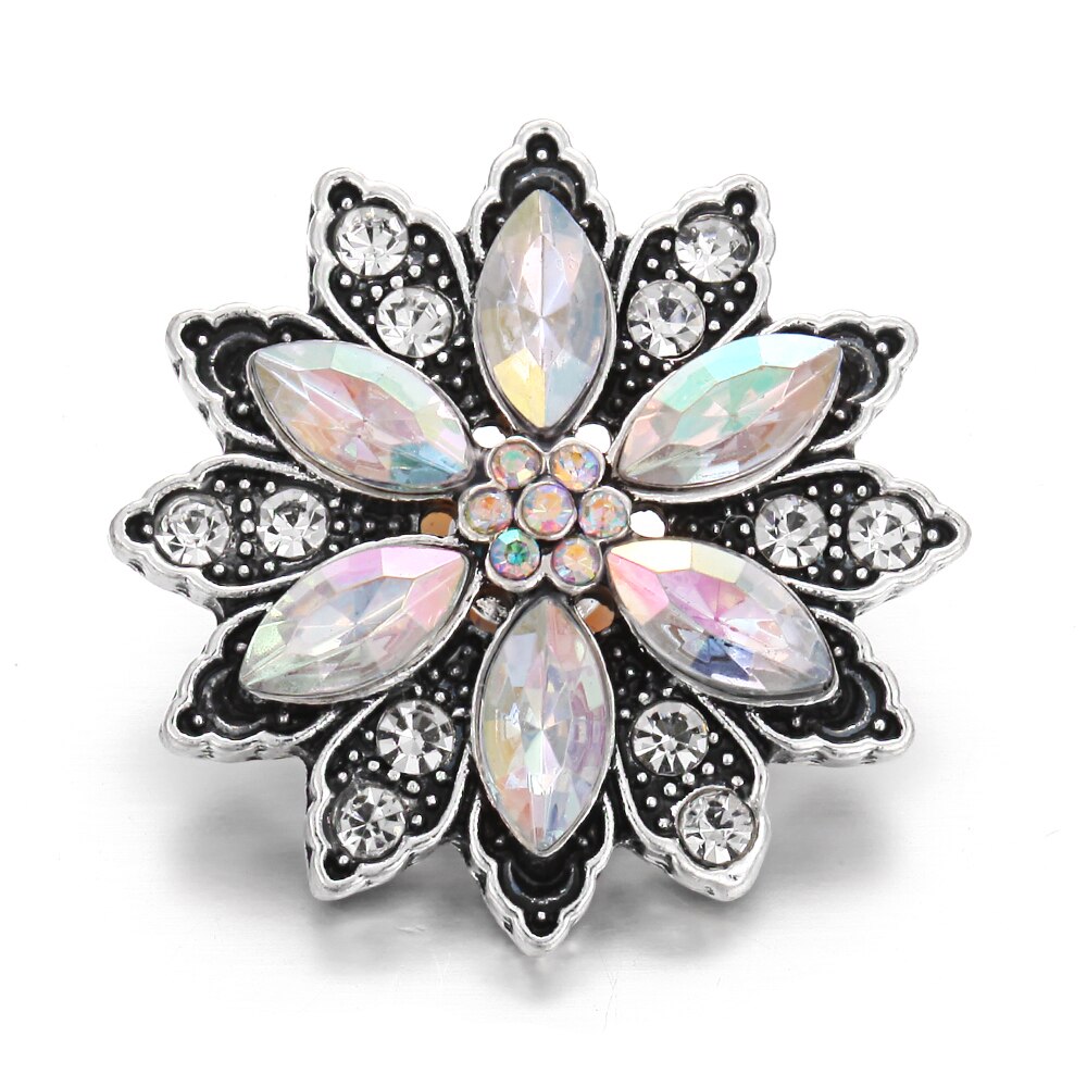 6 stks/partij Snap Sieraden DIY Crystal Rhinestone 18mm Bloem Snap Knoppen Fit 18mm Snap Armbanden Bangles Vrouwen knop Sieraden: 13