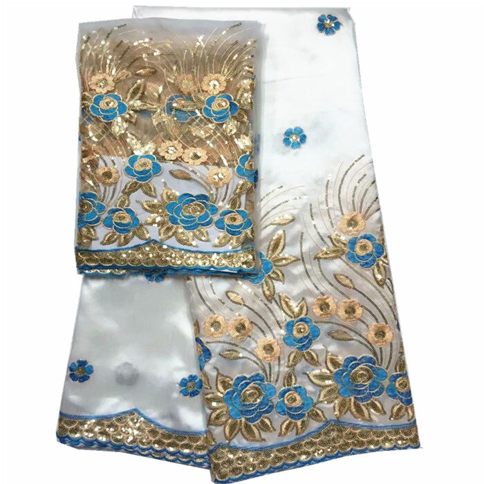 Nigerian George Lace Fabric raw silk George Fabric African royal blue sequin George Wrapper with net lace blouse