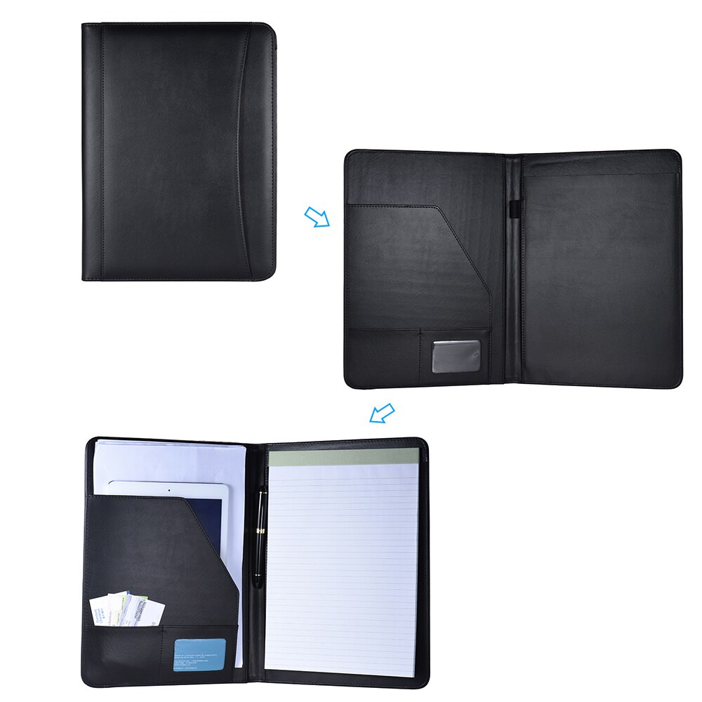 Multifunctional Business Portfolio Padfolio Folder Document Case Organizer A4 PU Leather with Business Card Holder Memo Note Pad