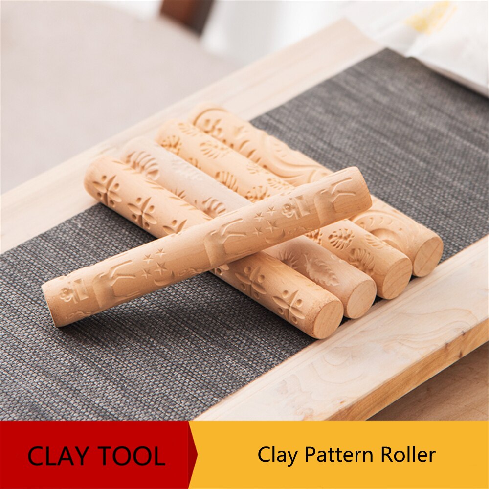 Klei Patroon Roller Houten Handvat Aardewerk Gereedschap Bloem Opluchting Hout Hand Rollen Voor Klei Klei Stempel