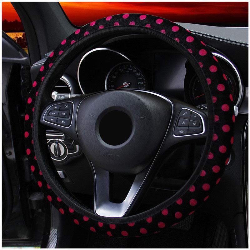 Funda protectora para Volante de coche DIY, Funda suave de felpa, estilo de Volante de coche de ruedas, accesorios para coche Interior, Funda Volante: Black and Red