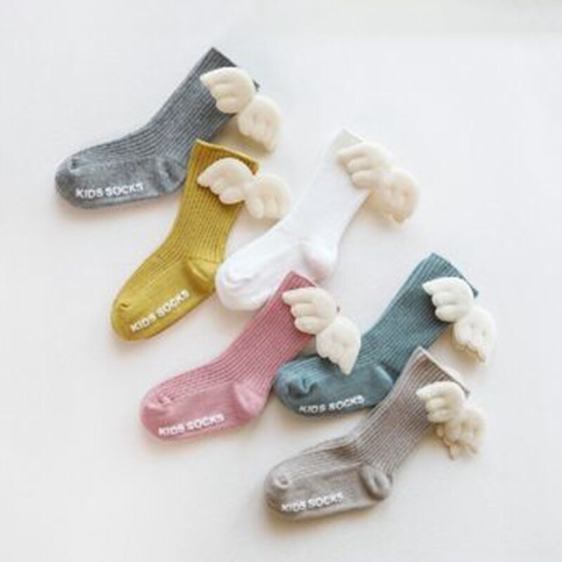 6 Paar Baby Meisjes Kniekousen Angel Wing Zomer Herfst Katoenen Sokken Effen Snoep Kleur Kids Peuter Korte Sokken