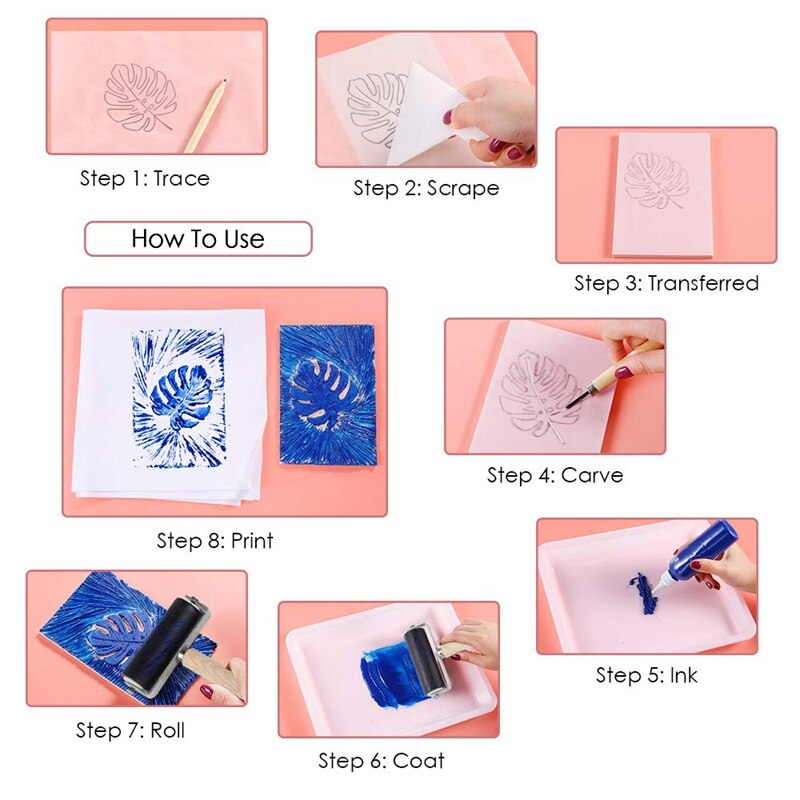 21 Pieces Block Printing Starter Tool Kit Rubber Stamp Making Kit with Stamp Block, for Stamp Carving and Printmaking
