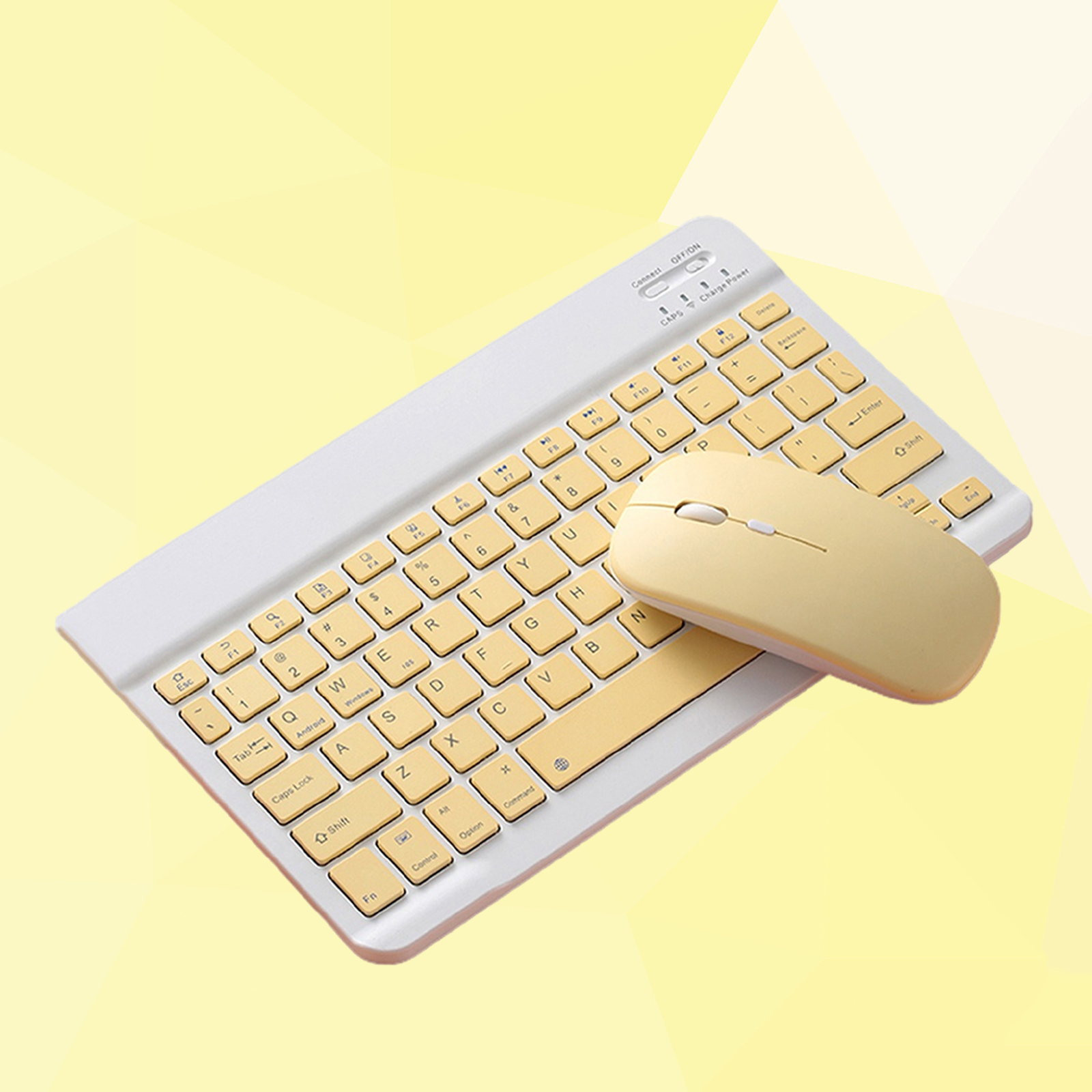 2.4GHz Ultra Slim Bluetooth Keyboard Mouse Comb Set Rechargeable Built in Battery for iPad Tablet PC Desktop Laptop: 7 inch Yellow  Dual