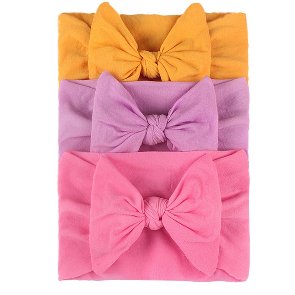 Bandeaux élastiques pour bébés filles, accessoires pour cheveux, couleur unie, avec nœud papillon, 3 pièces/ensemble: H