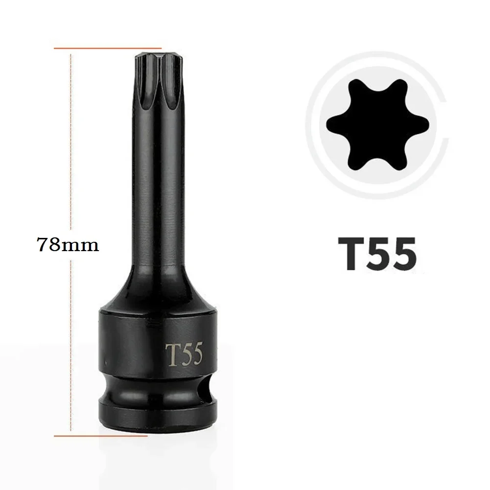 1pc Torx Screwdriver Bits 1/2inch Impact Drive Socket Adapter T20 T25 T27 T30 T35 T40 T45 T50 T55 T60 T70 T80 T100: Brown