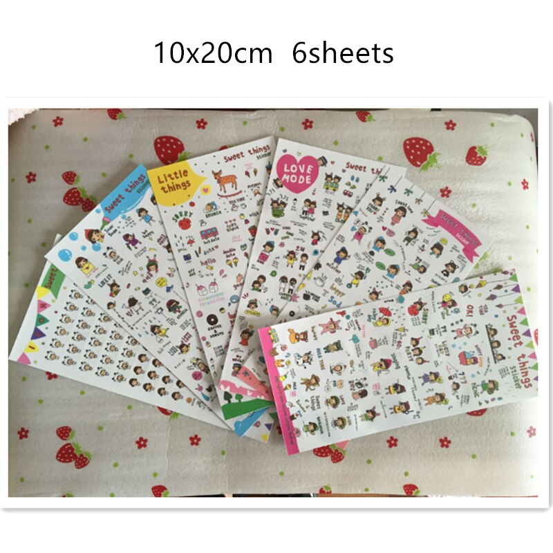 6sheets/pack/lot Korea Kawaii Doll Girl Paper Sticker Set Note Sticker Decoration Label Multifunction