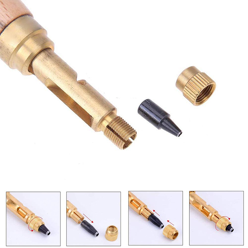 Jeu de poinçons amovibles pour le cuir, perceuse de reliure à vis automatique japonaise avec 6 tailles de pointe 1.5-4mm pour trou de papier de ceinture en cuir artisanal