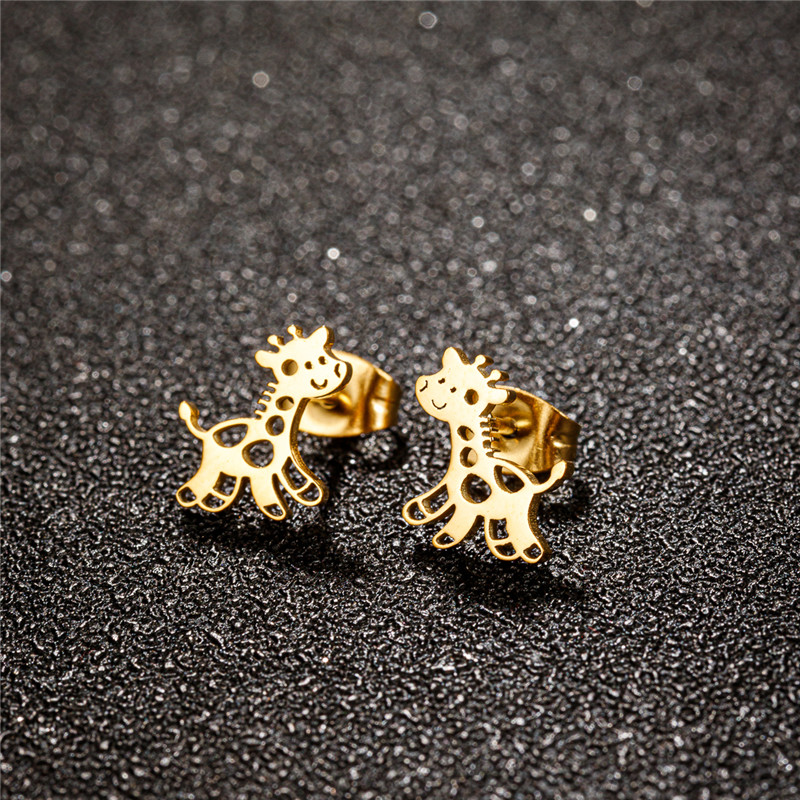 Pendientes pequeños de jirafa de acero inoxidable, bonitos tachuelas de animales con globos para mujeres y niñas, joyería de , para Piercing en la oreja de cumpleaños para hombres: Color amarillo dorado claro