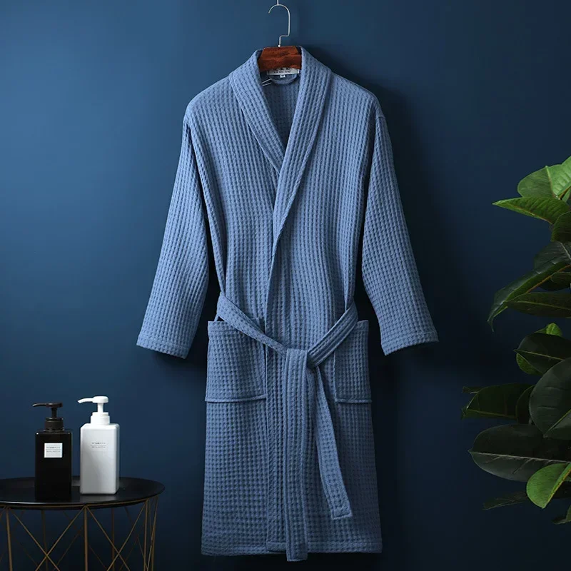 Baumwoll-Frottee-Bademantel für Frühling und Sommer, dünner Morgenmantel, langärmeliger Waffel-Bademantel, Hotel-Schönheits-Badetuch für Paare: M / Rosa